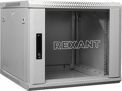 REXANT 04-0664-111 Настенный шкаф 19 quot; 6U 600×450×368 (ШxГxВ), дверь стекло, металлическая задняя стенка, боковые съемные стенки, RAL 7035 REXANT