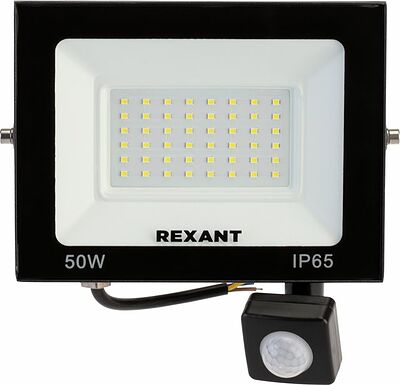 REXANT 605-009 Прожектор светодиодный СДО 50Вт 4000Лм 6500К холодный свет, с микроволновым настраиваемым датчиком движения REXANT