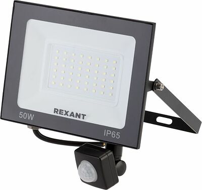 REXANT 605-009 Прожектор светодиодный СДО 50Вт 4000Лм 6500К холодный свет, с микроволновым настраиваемым датчиком движения REXANT