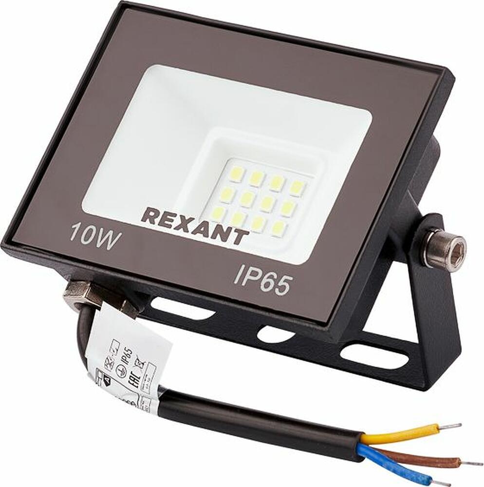REXANT 605-036 Прожектор светодиодный СДО 10Вт 800Лм 4000K нейтральный свет, черный корпус REXANT