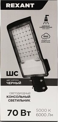 REXANT 607-305 Светильник светодиодный консольный ДКУ-01 70Вт 5000К общего назначения IP65 6000Лм черный REXANT