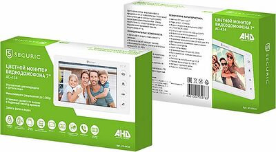 SECURIC 45-0434 Цветной монитор видеодомофона 7 quot; формата AHD(1080P), с детектором движения, функцией фото- и видеозаписи. Цвет белый (модель AC-434)